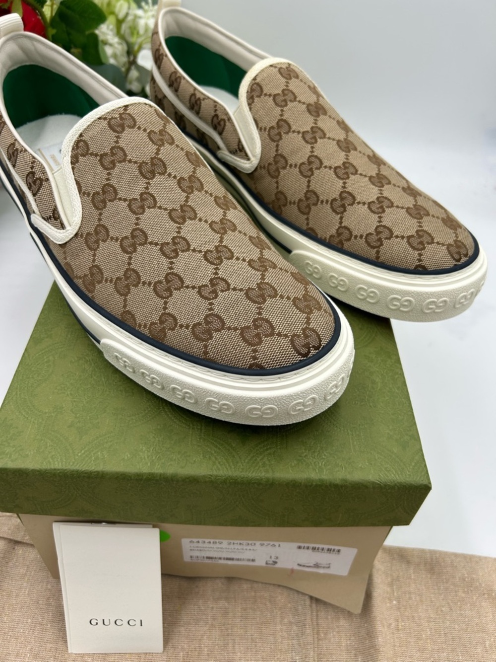 Men's Gucci tennis 1977 slip on sneakers GG canvas size 13 made in Italy - Picture 10 of 10